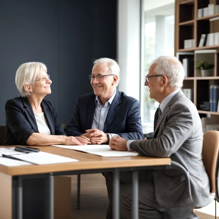 Beratung für Senioren vor einem Gebäude
